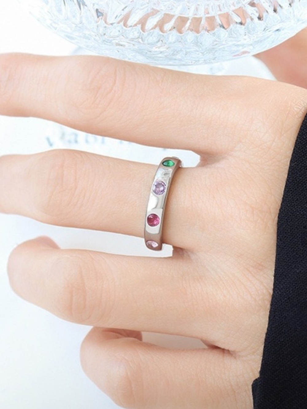 New in Box Multicolor Gemstones silver ring